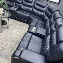 Navy blue lather sectional recliner 🛋️