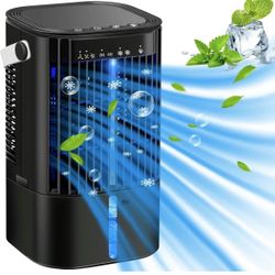 Portable Air Conditioners Fan- Portable AC Small Personal Air Cooler,Quiet Mini Mobile Cooling Fan with Handle,2/4H Timer 3 Speeds,Desk Air Cooler wit