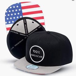 Flat-Brim Baseball Cap ~ 100% American Front/U.S. Flag Underneath ~ Snapback by Moteq Designs • Clothing Accessories, Caps, Hats, Baseball Caps Flat

