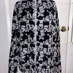Disney Mickey Mouse Fleece Black Gray Soft Full Zip Womens Long Sleeves Sz XL