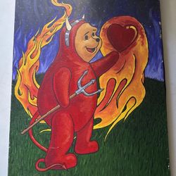 original acrylic painting of Winnie the Pooh As a devil by artist Peter Turner