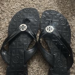 Tory Burch Shoes | Tory Burch Black Thora Leather Flip Flops |