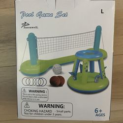 Jasonwell Pool Toys Games Set - 3 in 1 Pool Volleyball Net Basketball Hoop Ring Toss Game Inflatable Floats Water Floating Volleyball Swimming Pools 