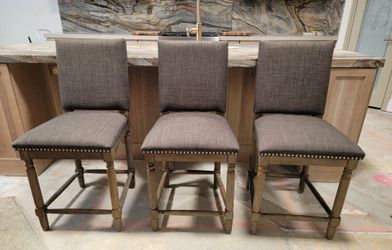 Set of 3 Upholstered Counter Stools with Nailhead Trim