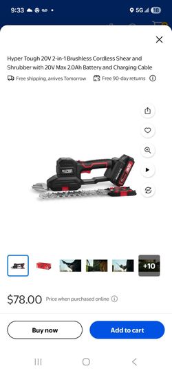 Hyper Tough 20V 2-in-1 Brushless Cordless Shear and Shrubber with 20V Max 2.0Ah Battery and Charging Cable