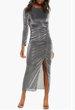 Vince Camuto Long Sleeve Ruched Metallic Midi Dress Size 8