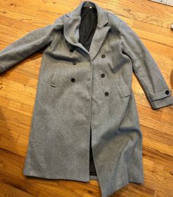 Grey overcoat with black lining. Size Medium