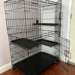 Amazon Basics Large 3-Tier Cat Durable, Pliable Cage Playpen Box Crate Kennel - 35.8"L x 22.4"W x 50