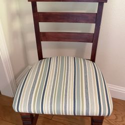 Wood  Side Chair with Striped Upholstered Seat Cushion