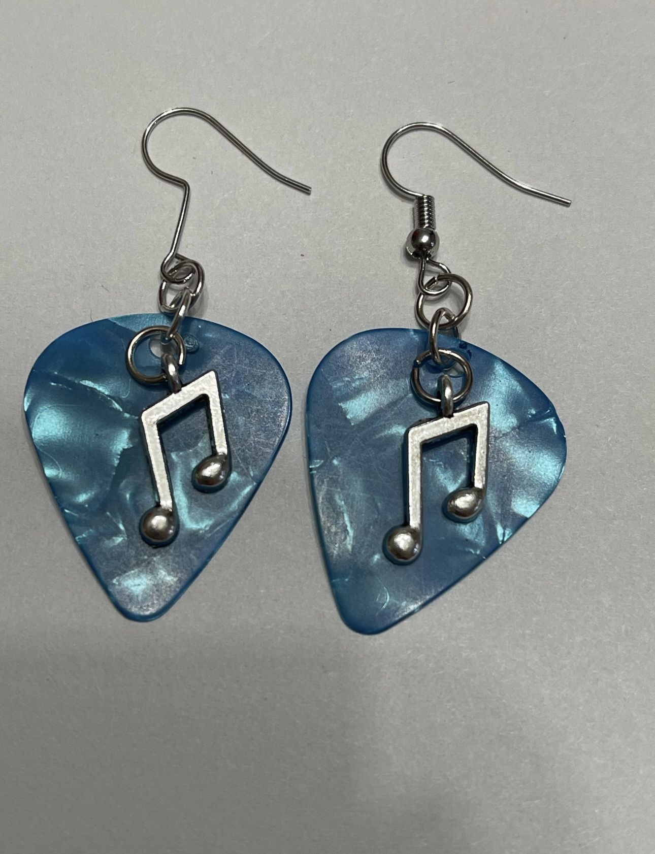 Teal Guitar Pick Music Note Earrings