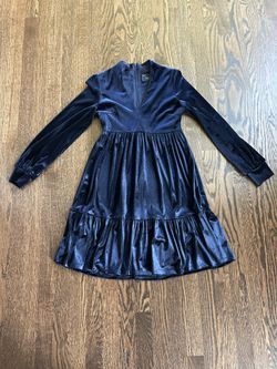 Teen Faux Velvet Navy Dress