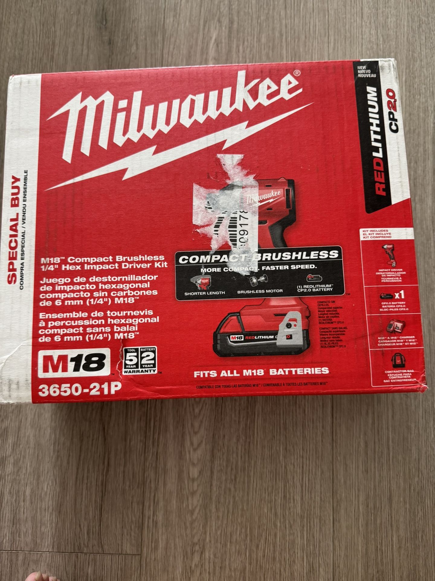 🔹 Milwaukee M18 Compact Brushless 1/4” Hex Impact Driver Kit – New, Opened Box