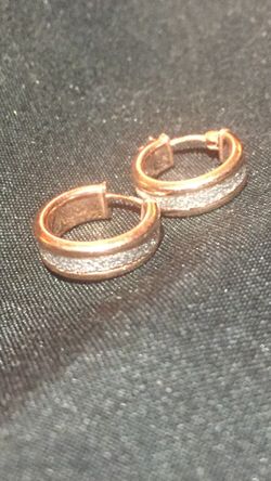 14K Gold Plated 9.25 Earrings - Sweet Pea 14K Rose Gold Leslie’s Diamond Glitter Paved Hoop Earrings