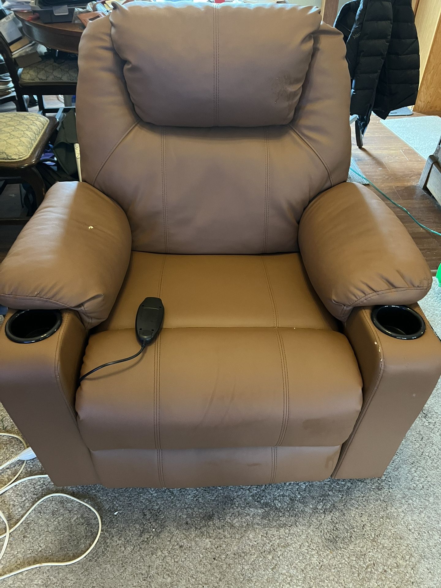Brown Faux Leather Recliner With Massage & Heat