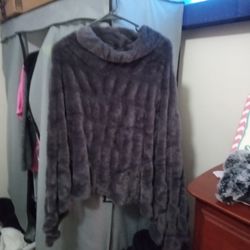 Beautiful Charcoal Grey Fur Poncho 