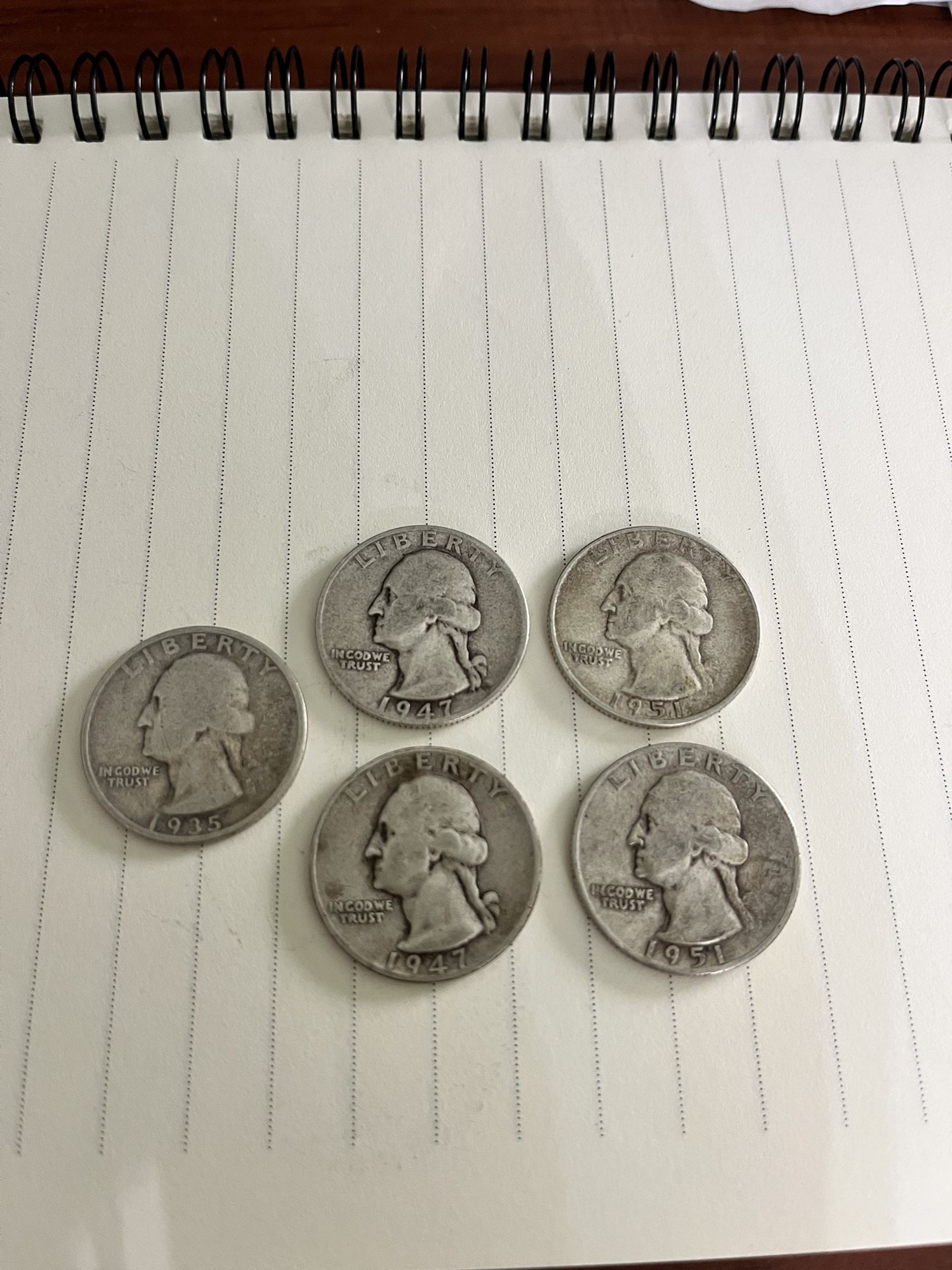 1935, 1947 & 1951 Washington Silver Quarters