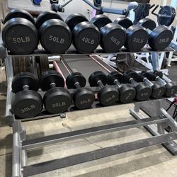 FOR SALE – COMMERCIAL DUMBBELL SET + RACK