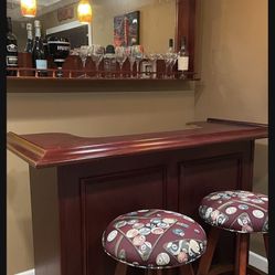 Bar Mirror And Bar Stools 