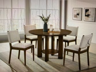 Ottowa 5 Piece Round Wood Dining Room Table Set Brown