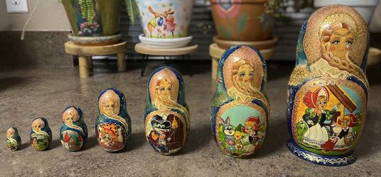 Russian Matryoshka 7-Piece Nesting Doll Set 9” – Moscow Hand Painted Fairy Tale Folk Art