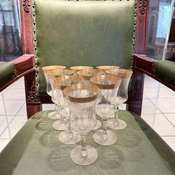 Tiffin Franciscan Athens Wine Goblet Clear with Gold Encrusted Rim (set of 9)