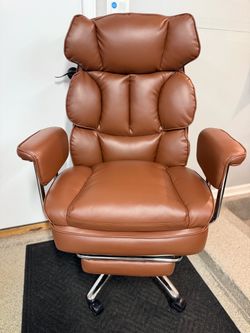 Brand New Brown Vegan Leather Big & Tall Executive Ergonomic Office Chair w/Slide Out Footrest