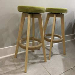 2 Backless Green Bar Stools