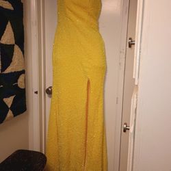 Sunflower Yellow One Shoulder Sequin Mermaid Gown 
