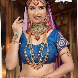 Bridal Jewelry Set RED-9 pc-INDIAN-GOLDEN-NECKLACE-BOLLYWOOD SUHAG WEDDING-USA