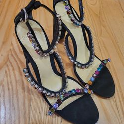 ALEXANDRE BIRMAN Womens Black Alexa Crystals Embellished Heeled Sandal Size 6.5