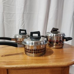 Fissler Pots.  Made in Germany.  Solar Dot pattern 