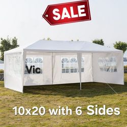 10x20 party tent canopy, outdoor event tent with 8 removable  side walls, zipper door, steel frame, White