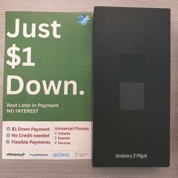 SAMSUNG GALAXY Z FLIP 5 5G UNLOCKED.   FREE SMARTWACH/ HEADPHONES. PAY $1 TODAY  REST IN  PAYMENTS.  NO  CREDIT NEEDED  FINANCING 