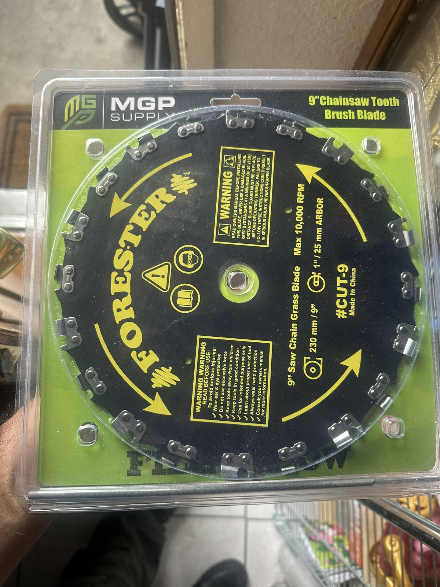 image shows a 9-inch chainsaw tooth brush blade, intended for use with brush cutters