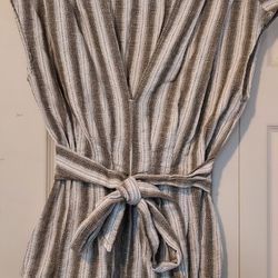 Max Studio Women Top XS Gray Striped Cotton Tie Front V Neck Smocked Back Peplum