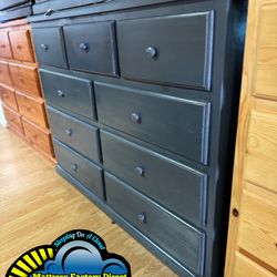 New Grey Wide Solid Wood 9 Drawer Dresser 