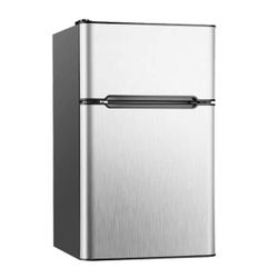 Mini Refrigerator, 20 in. 3.2 cu. ft. 2-Door in Silver with Freezer, Dual-Zone Control with Smart LED, NEW