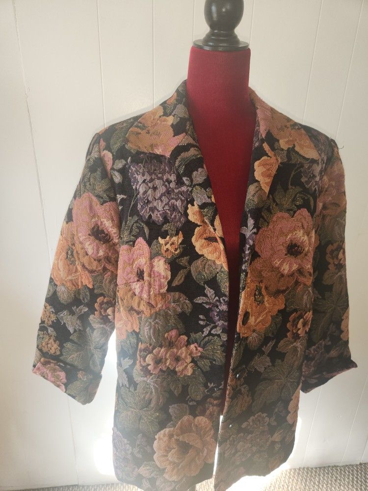 Vintage Dress Barn Floral Embroidered Jacket Size 14