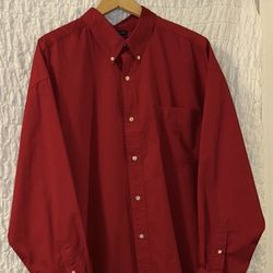 Chaps Easy Care: Red Casual Button Down, Collared, Long Sleeved Shirt, Size: 2XB