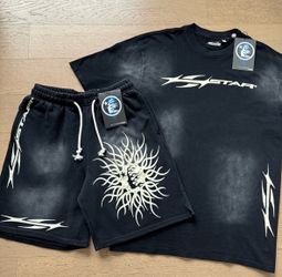 Hellstar shorts  and t-shirt in black and sizes s-m-l-xl