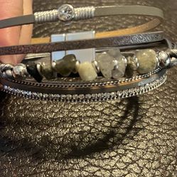 Vegan Leather 4 Strap Boho Bracelet W Magnetic Closure. New In Box. Pu Bridgewater 