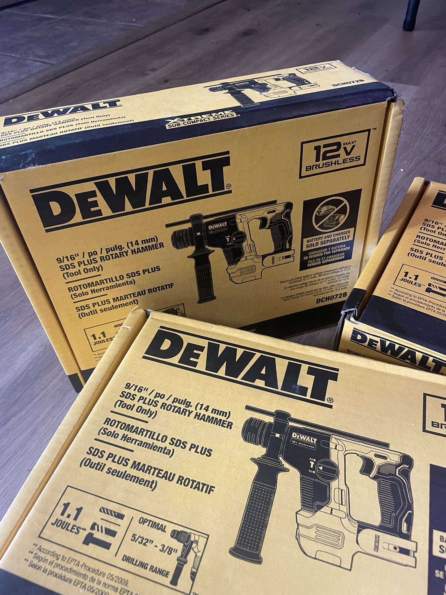 3 Brand New DeWALT 12v SDS Rotary Hammer Drills.