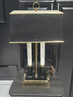 Vintage Bouillotte Heavy Brass All Metal 2 Candle Stick Table Lamp Steel Shade
