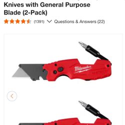 Milwaukee FASTBACK 6-in-1 Folding Utility with General Purpose Box Cutter(2-Pack)