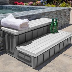 Universal Heavy Duty 2-Step Spa & Hot Tub Step Porch Steps with Large Storage Compartment Non-Slip Resistant Step Stairs 36" Inches Long Stool Pool La