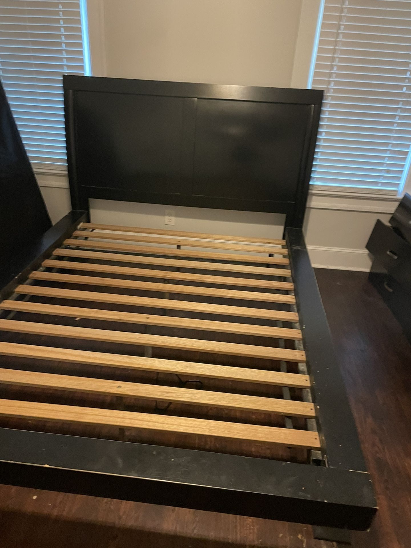 Queen Sized Black Bed With Box Spring And Mattress