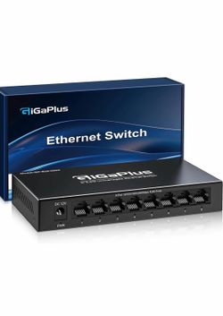 Port 2.5Gb Unmanaged Ethernet Switch with 8* 2.5G Base-T Ports. GiGaPlus 2.5Gbps Network Switch for 2.5Gbps NAS/PC, WiFi6 Router, Wireless AP. Fanless