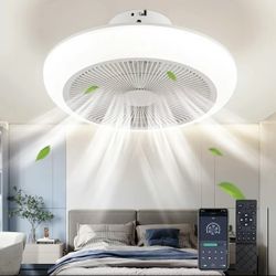 Bladeless Ceiling Fan,Reversible Ceiling Fan with Lights Remote Control, 18" Ceiling Fans with Lights with 6 Level Wind Speed, Enclosed Ceiling Fan wi
