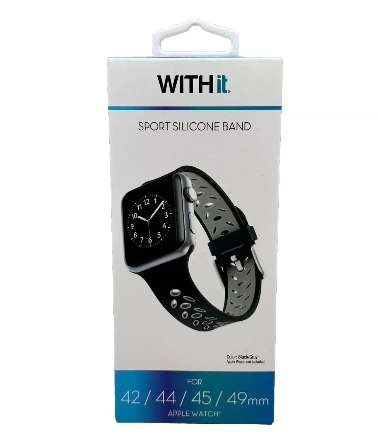 WITHit Sport Silicone Band For Apple Watch Series 1-4, 42,44,45,49mm Black/Gray