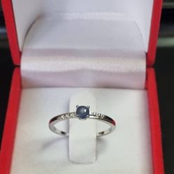 New Natural Blue Sapphire Ring 18K White Gold Plated over 925 Sterling Silver Size 7 